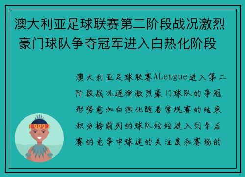 澳大利亚足球联赛第二阶段战况激烈 豪门球队争夺冠军进入白热化阶段