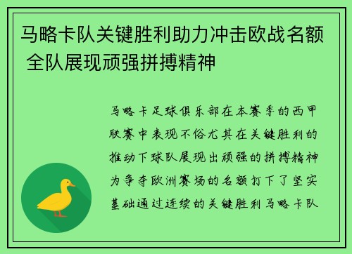 马略卡队关键胜利助力冲击欧战名额 全队展现顽强拼搏精神